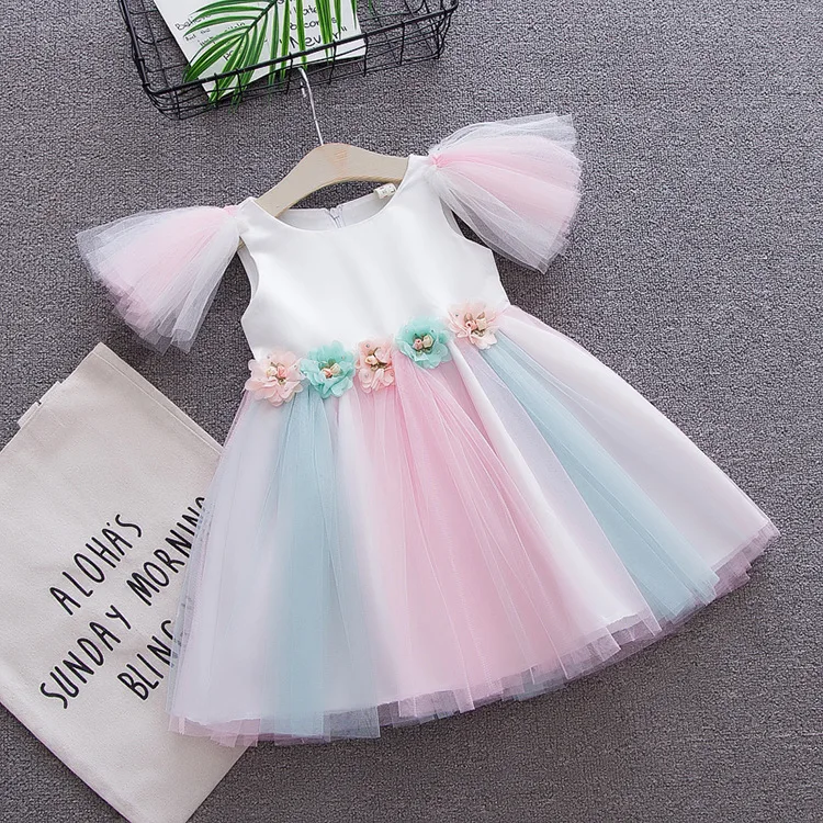 D1566-Pink Одежда для новорожденных платье с единорогом наряд для первого дня рождения для маленьких девочек радужные платья юбка с блестками вечерние костюмы для малышей - Цвет: D1566-Pink