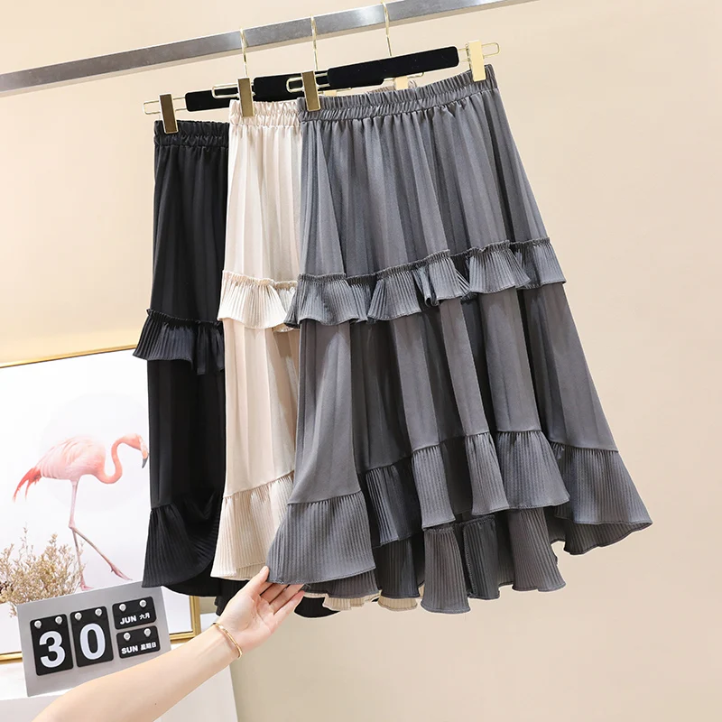 Юбка-трапеция плиссированная до середины икры с эластичным поясом | Женская