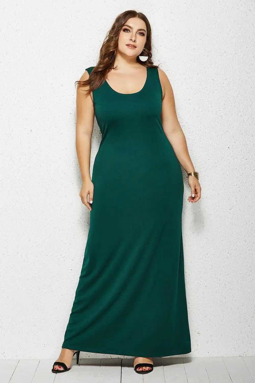 

Large Size 5XL Summer Women Tank Dress Sexy Casual O Neck Sleeveless Slim Long Dress Loose Solid Beach Ladies Party A-line Dress