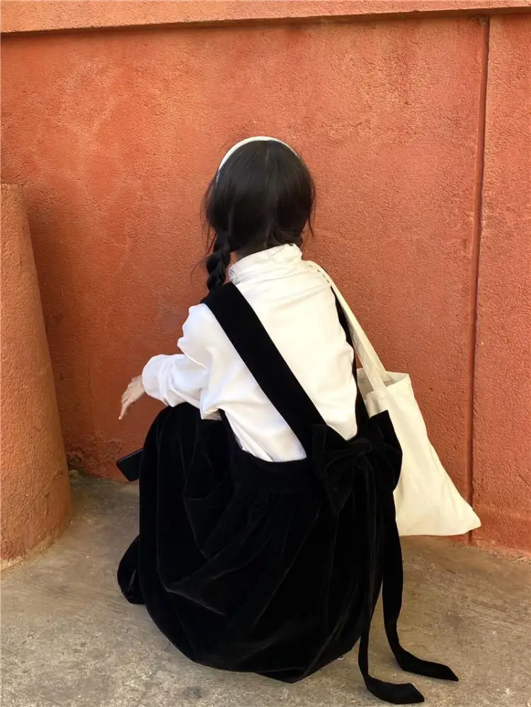 

KUSAHIKI Women 2 Piece Sets Turtleneck Long Sleeve Basic Tshirts + Bowknot Causal A-line Tank Dress Korean Spring Outfits 6F080