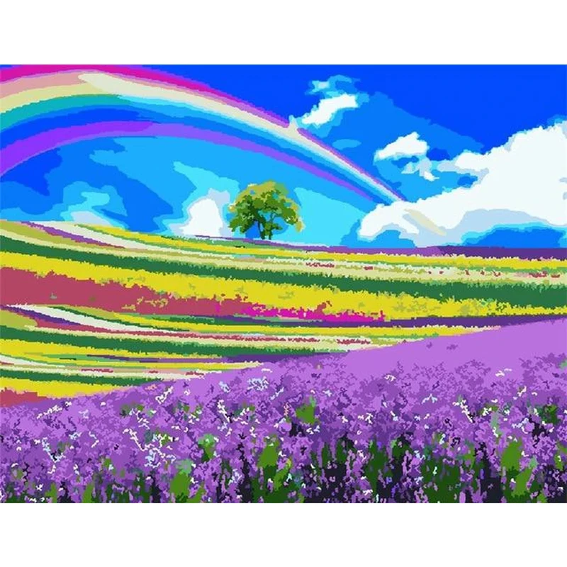 

GATYZTORY 60x75cm Frame Painting By Numbers Kits For Adult Colorful Rainbow and Flower Oil Picture By Number Home Decor Art