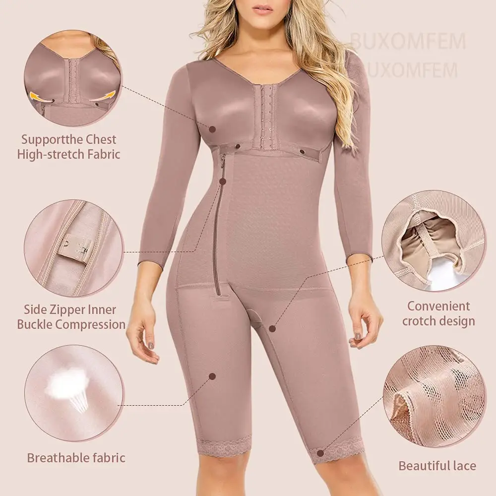 Women's Body Shaper Skims fajas Side Zipper Long Sleeve Tummy Control Corsetto Hyper Compression Gorset Shapewear Postoperative