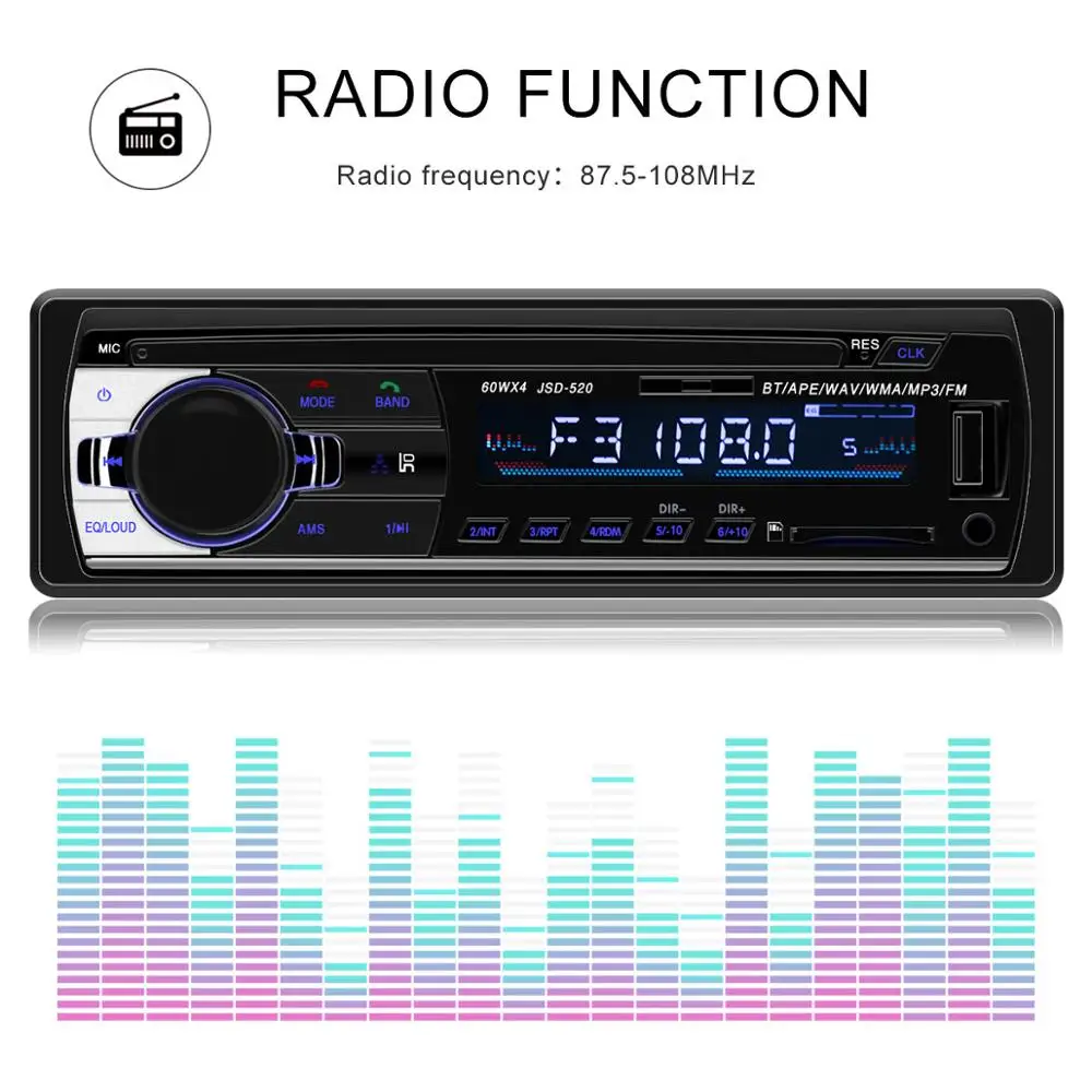 Автомобильный радиоприемник с Bluetooth автомобильный стерео радио FM Aux вход приемник SD USB JSD-520 12 В в-тире 1 din автомобильный MP3 мультимедийный плеер Automotivo
