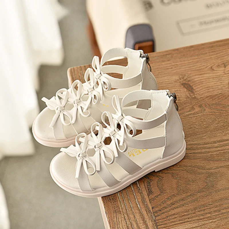 Сандалии гладиаторы для девочек мягкая Повседневная пляжная обувь с бантом и