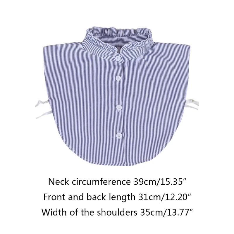 

Women Ruffles False Fake Stand Collar Half Shirt Blouse Button Down Vertical Striped Print Detachable Dickey Crop Top
