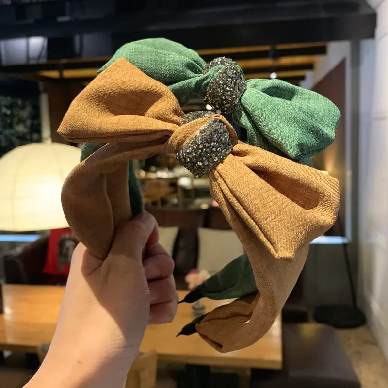 

Risyh Pure color bow simple headband adult sweet and versatile Rhinestone ins style headdress