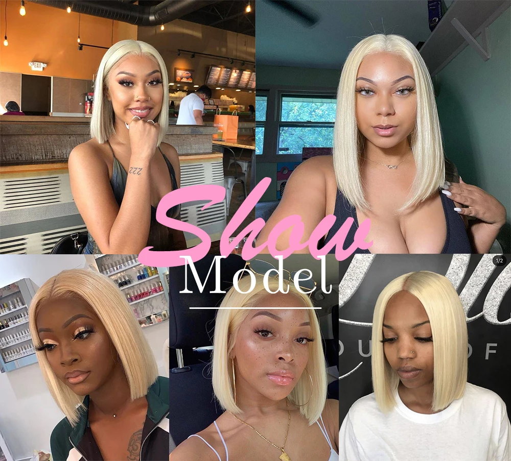 613 блонд короткий Боб человеческие волосы парики для женщин бразильский Реми