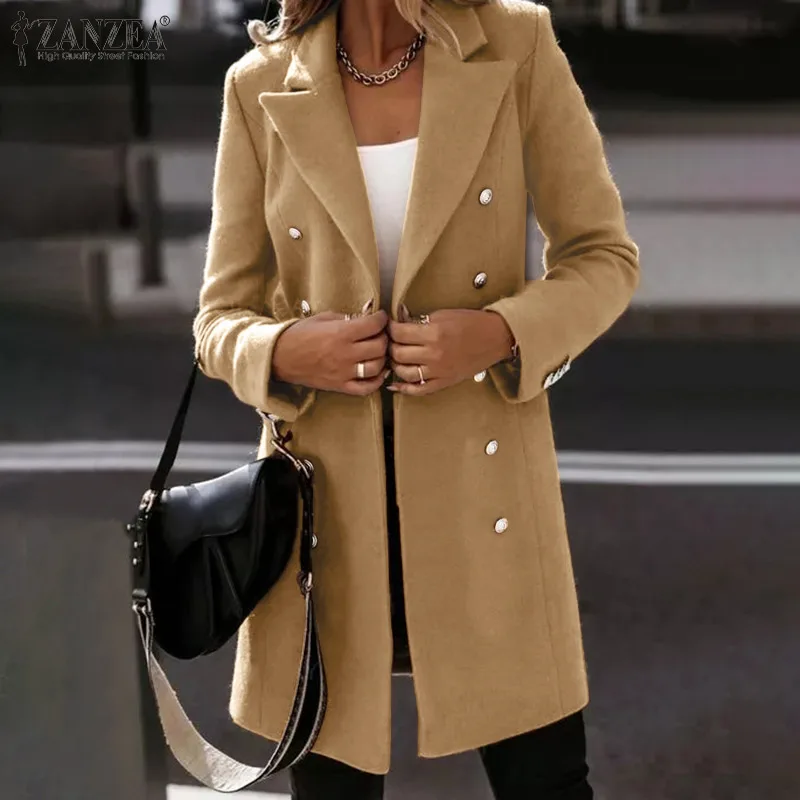 

Elegant Overcoats Loose Tunic Overcoats ZANZEA Autumn Women's Full Sleeve Coat Lapel Solid Outwear Jackets Bohemian Fashion Work