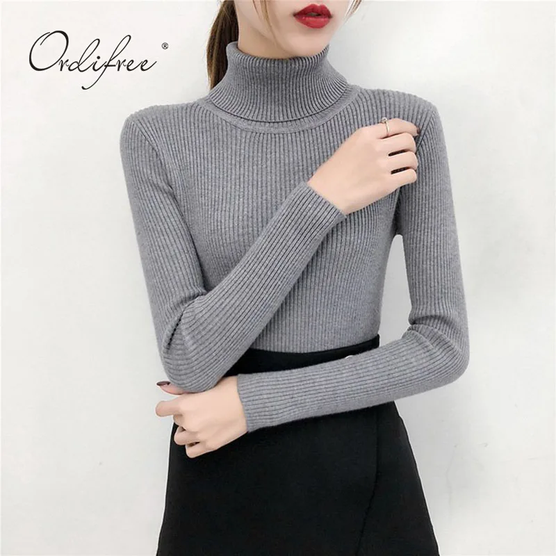 

Ordifree 2020 Autumn Winter Women Turtleneck Sweater Knitted Pullover Long Sleeve Soft Stretch Slim Female Sweaters Jumper