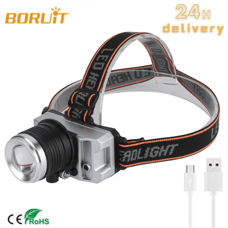 

BORUIT Headlamps rechargeable powerful LED Flashlight Adjustable Waterproof Highlight Lamp Beads Headlamp For Running Camping