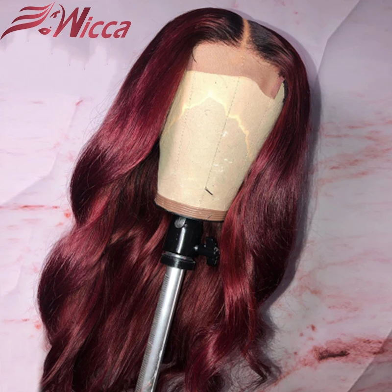 Wicca 1b/99j Омбре парик 13X6 кружевные передние человеческие волосы парики предварительно выщипанные кружевные передние парики для женщин remy волосы