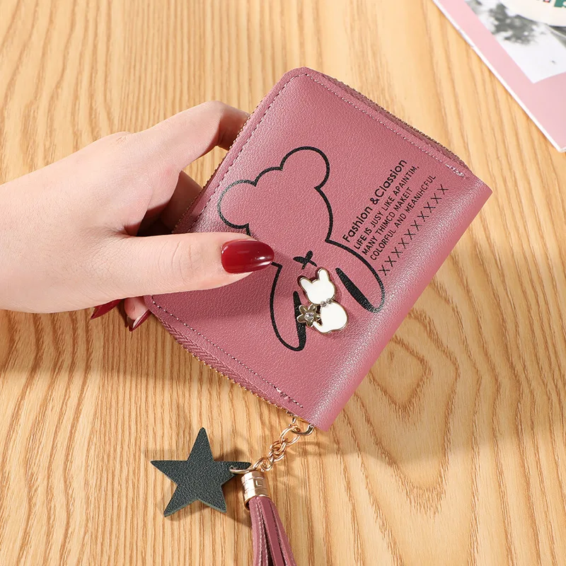 

Women Tassel Wallet High Capacity Cute Bear Zipper All-match Wallet Lovely Bus Card Credit Card Bank Card Bag Coin Purse