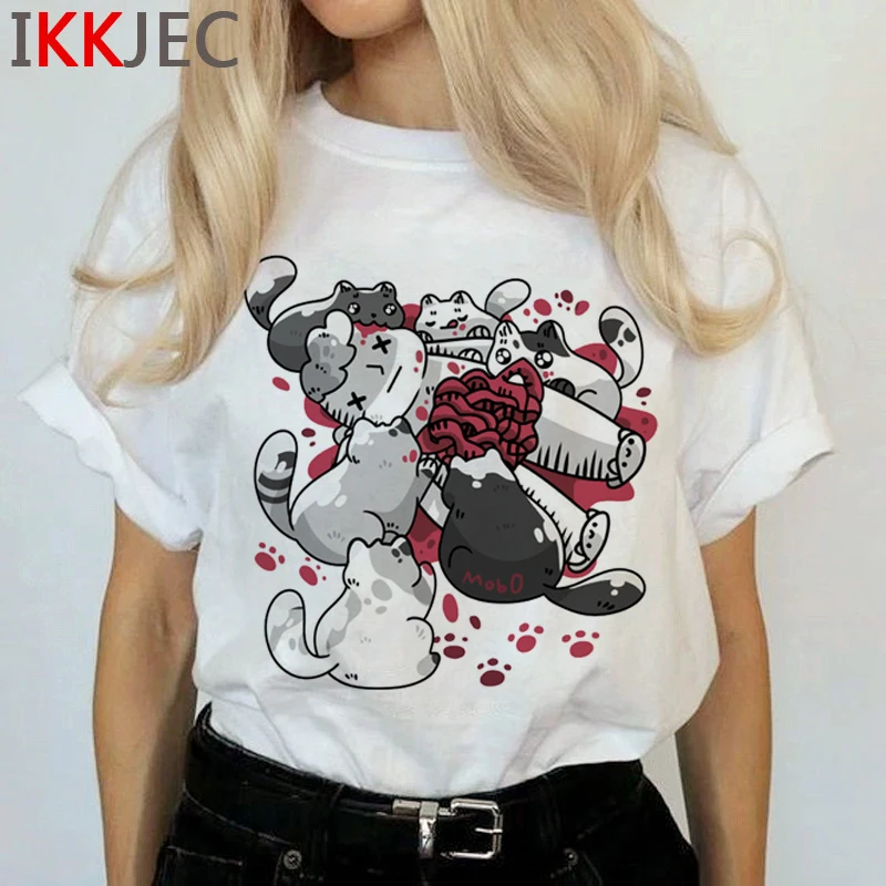 Забавная женская футболка с рисунком кота Харадзюку, Ullzang Grunge, Милая футболка, модные Графические футболки, корейский стиль, женские футболки - Цвет: 1427