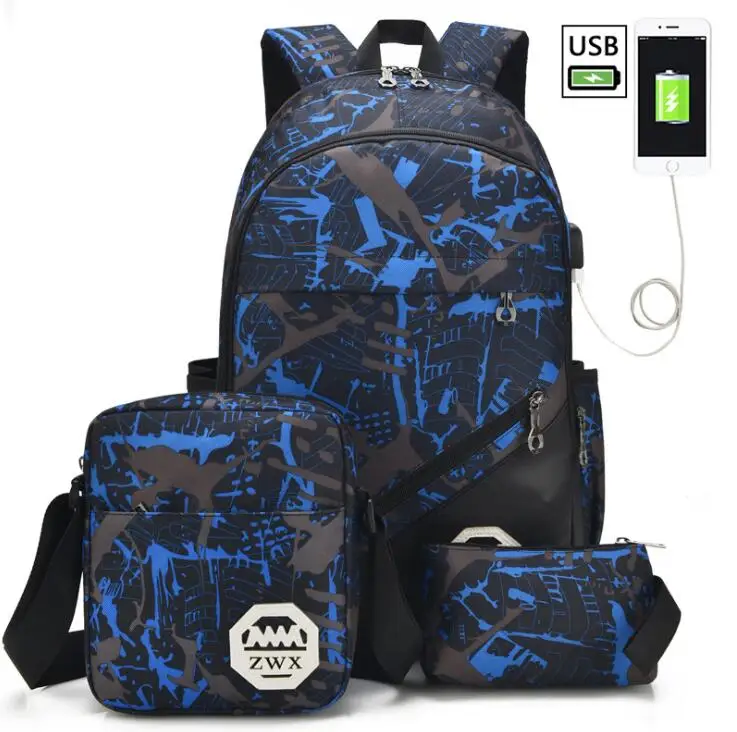 Набор из 3 сумок с USB-разъемом для мужчин и женщин школьный ранец старших классов