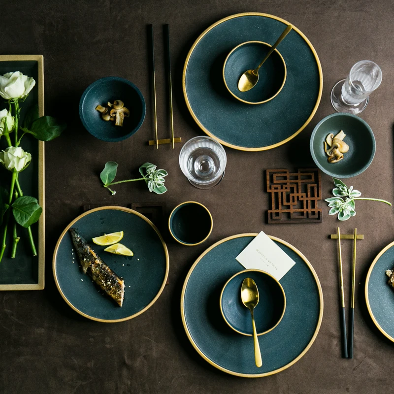 

European-style Western Dishes Ceramic Phnom Penh Plate Steak Plate Bowl Set Kitchen Gourmet Tableware Retro Luxury Tableware