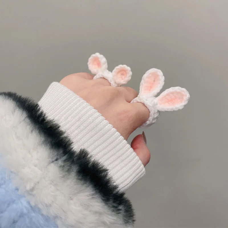 

Зимние винтажные кольца с шерстяным медведем для женщин и девочек, милые вязаные кольца на пальцы с геометрическим рисунком животного, трен...