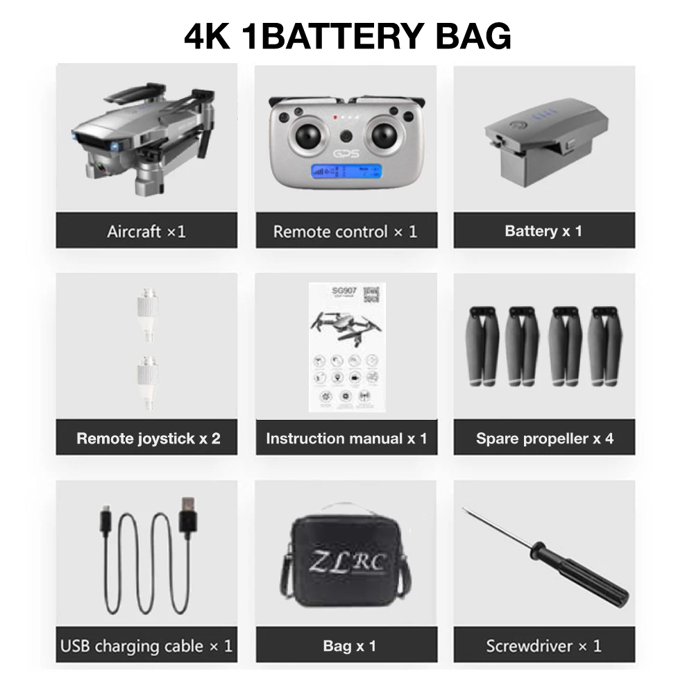 5G 4k 1B with bag SG907 Дрон с GPS с 4K HD Двойная камера широкий угол 5G wifi FPV RC Квадрокоптер складные дроны Профессиональные с GPS следуем за мной - Цвет: 5G 4k 1B with bag