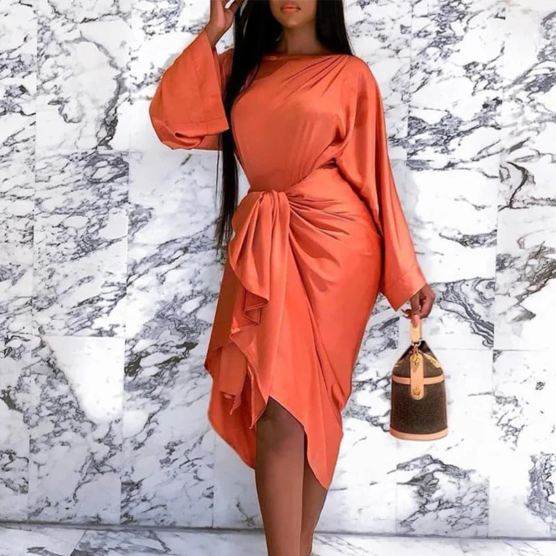 Женское платье с рукавом летучая мышь завязками спереди женское платье-миди