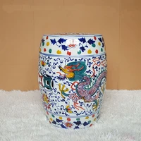 hand painted underglaze blue and white multicolored ceramic drum ottoman