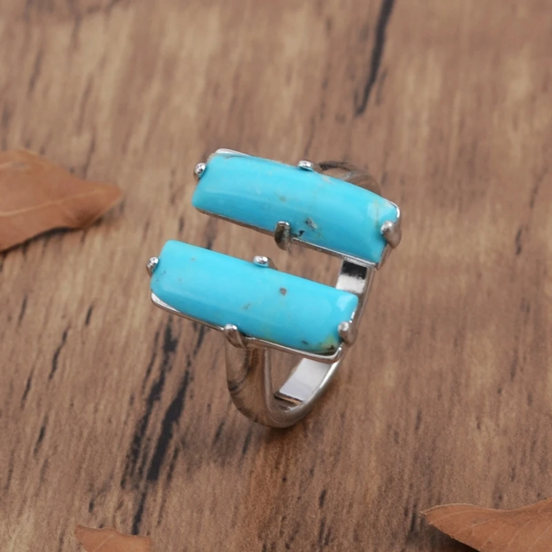 Кольца из натуральных бирюз прямоугольные кольца двойной камень синий ховлит