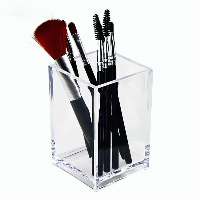

Transparent Makeup Brush Holder Organizer Plastic Pen Holder Desk Table Cosmetic Storage Box Acrylic Jewelry Box Container