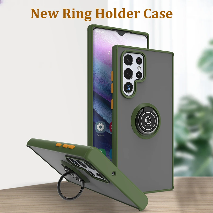 

Матовый чехол для Samsung S21 Ultra Plus Note 20 A71 A72 A32 A82 A12 A50 A52 A51 M21 S20, чехол с кольцом-держателем, прозрачный чехол, Coque Funda