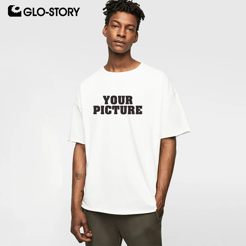 GLO-STORY мужские повседневные однотонные хлопковые футболки с принтом сделай сам и