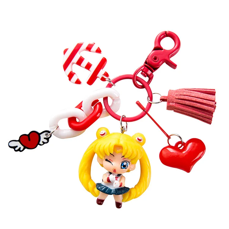 

Cute Keychains Sailor Moon Keychain And Bunny Water Ice Moon Pendant Hand Key Chains PVC Double - Sided Soft Adhesive Key Rings