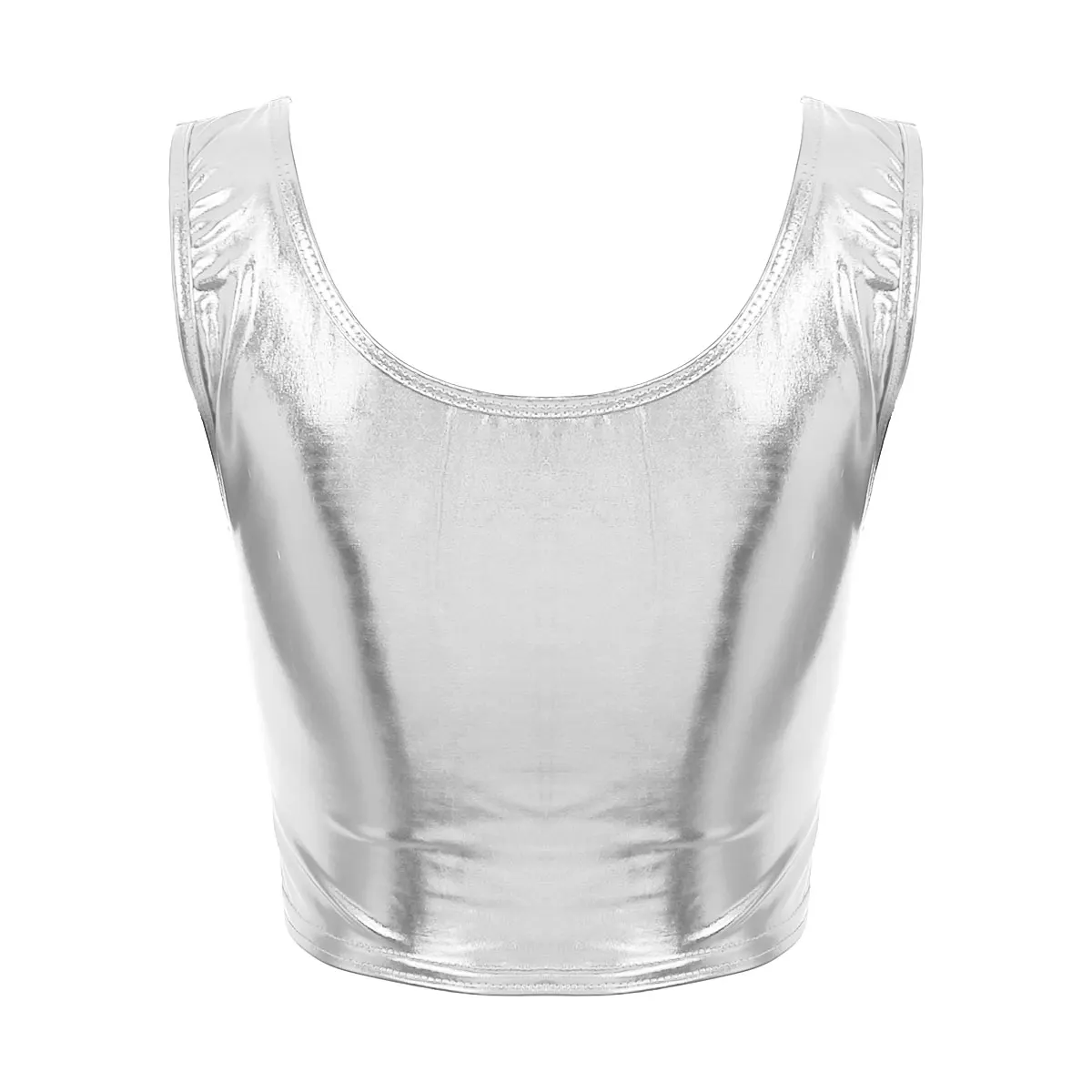 Womens Bustier Blouse Shirt Pole Dance Rave Crop Top Fashion Shiny Metallic Scoop Neck Tank Vest for Clothing |