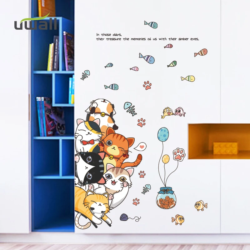 

Cute Cat Stacking Arhat Wall Stickers For Kids Room Wall Decoration Baby Bedroom Decor Door Self-adhesive Sticker Home Decor