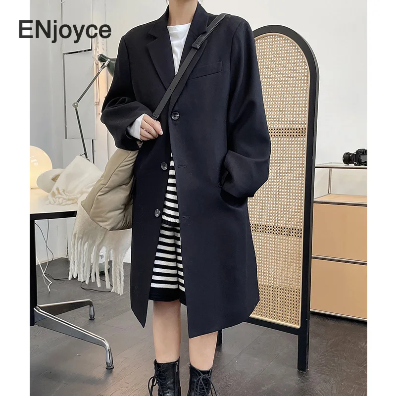 Женский винтажный шерстяной тренчкот цвета хаки в Корейском стиле с отложным