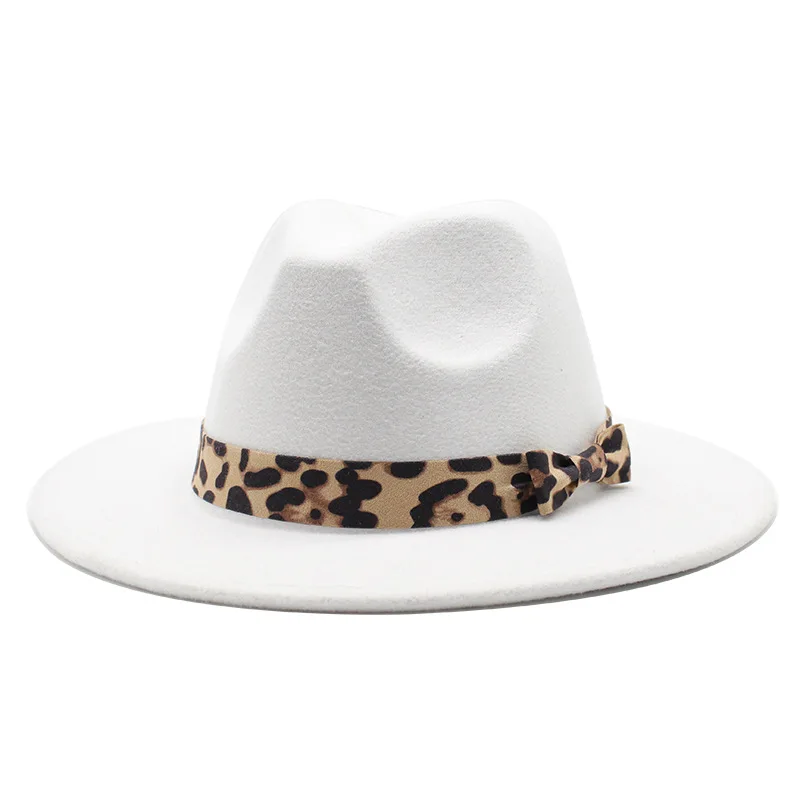 

Winter Fedora Hat Women Leopard Bowknot Wool Men Metal Belt Fall Vintage Hats Formal Dress Wedding Church Chapeau Femme Felt Hat