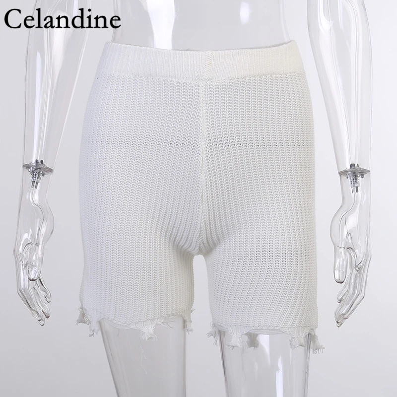 Celandine осень 2020 белые черные трикотажные женские шорты Эластичные облегающие