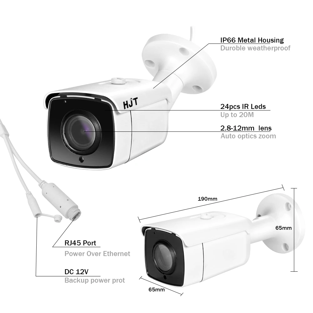 IP камера HJT Full HD 2MP Bullet POE H.265 наружная видеонаблюдения 4 кратный оптический зум