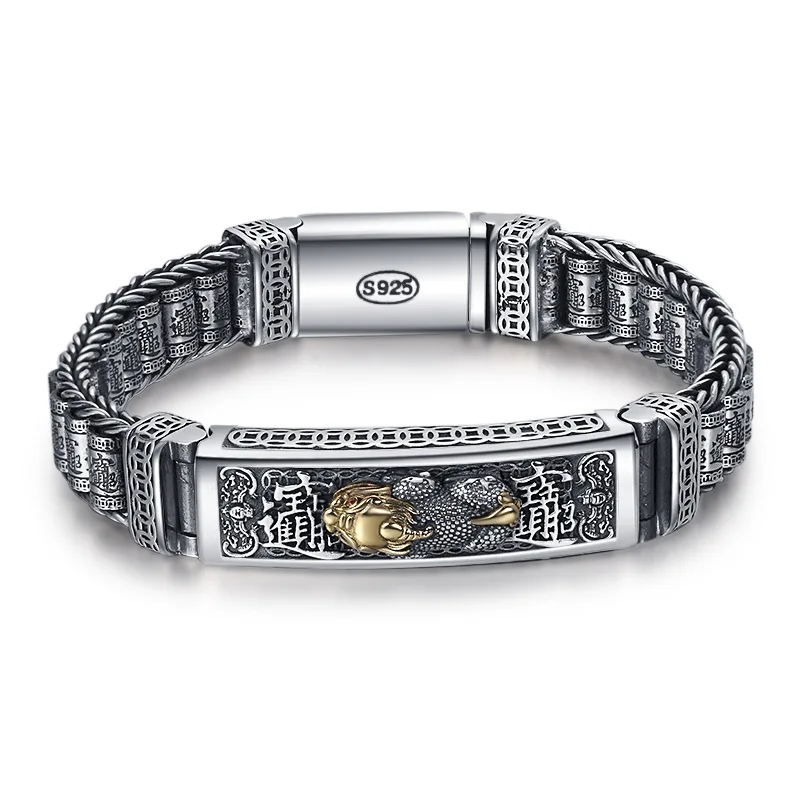 

Мужской браслет в китайском стиле ретро серебряный двойной многожильный мир Татуировка деньги Храбрые войска личность поп ретро счастливы...