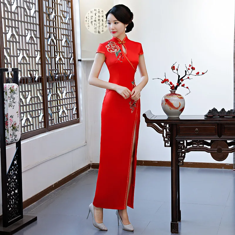 Sexy Red Female Long Cheongsam Spring Summer Vintage Chinese style Dress Womens Qipao Slim Party Dresses Button Vestido S-4XL |