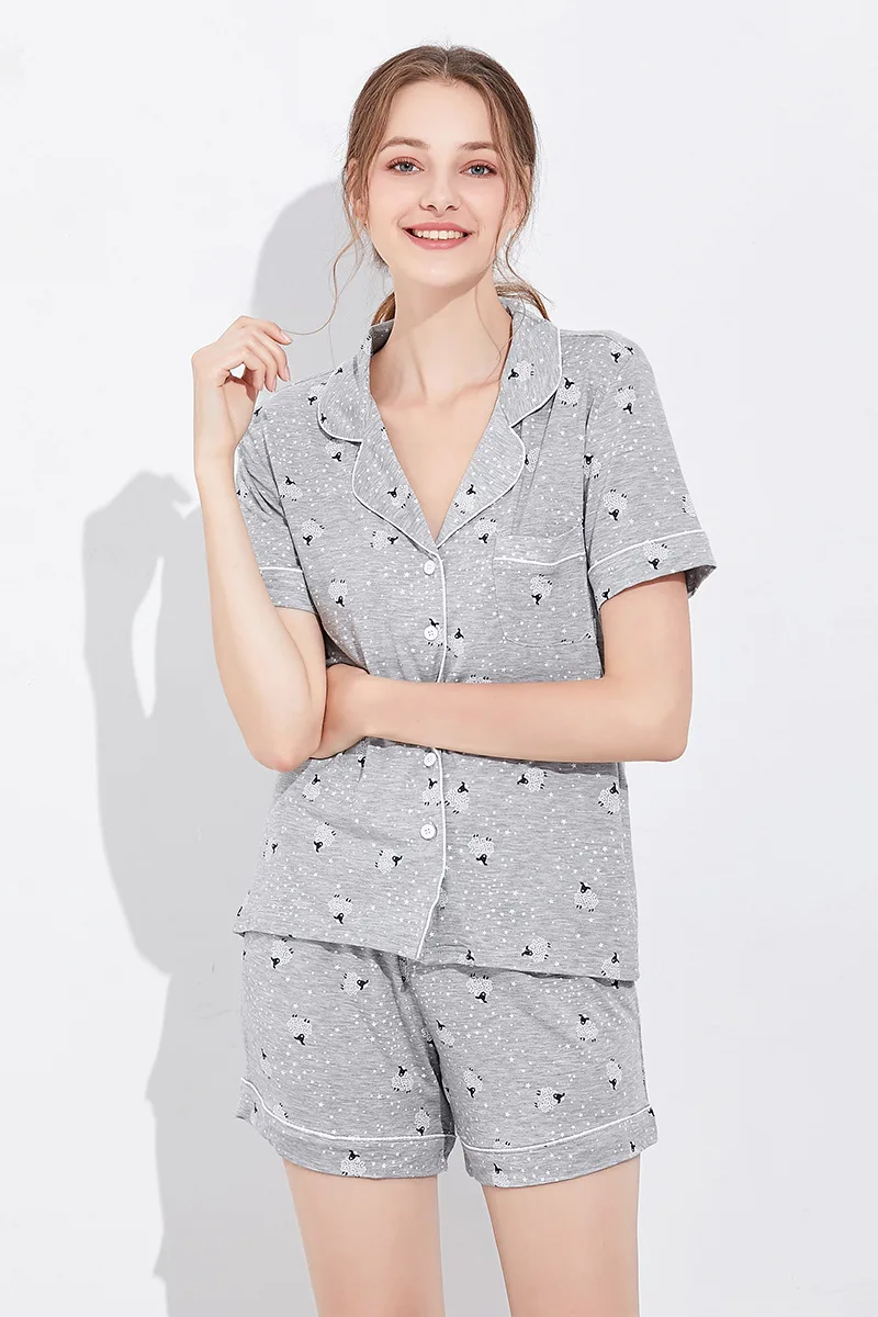 

Pajamas Women Spring and Summer New Modal Short-sleeved Shorts Pajamas Two-piece Pajamas Loose Large Size Casual Cool Pajamas