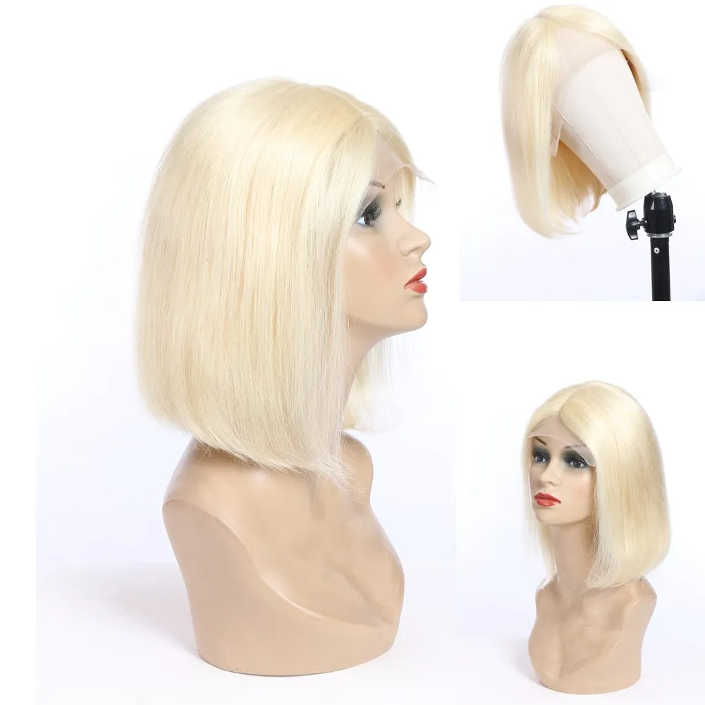 AnnaJoy 613 Bob Blonde Lace Front Wig Human Hair T Part 13*1 Straight 12