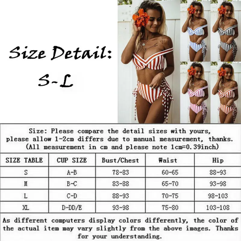 

Swimwear Women High Waist Swimwear Bikini Set Push-up Padded Bra Bathing Suit Swimsuit Striped Print Summmer Holiday Bikini Set