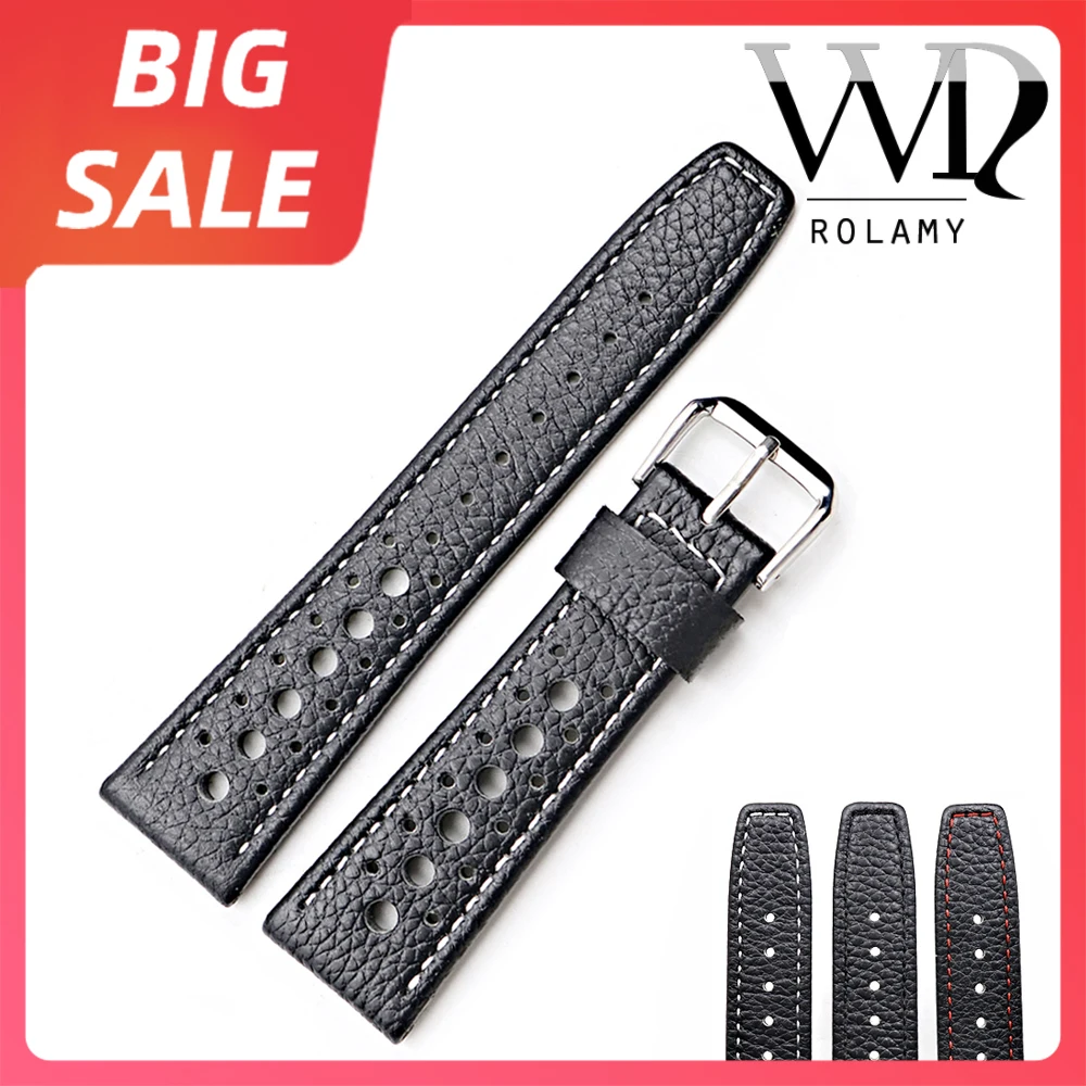 

Rolamy Top Quality Black 20 22mm Real Leather Replacement Wrist Watch Band Strap Belt With Silver Black Clasp For Tag Heuer IWC