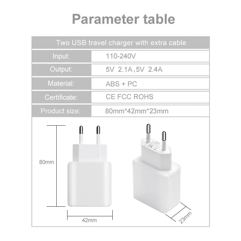 Универсальное сетевое зарядное устройство с USB портом и европейской вилкой 5 В 2 4