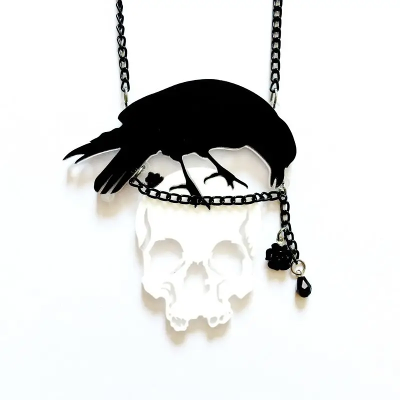 Акриловое волокно в стиле панк рок Большие Ворон цветок череп ожерелье с кулоном