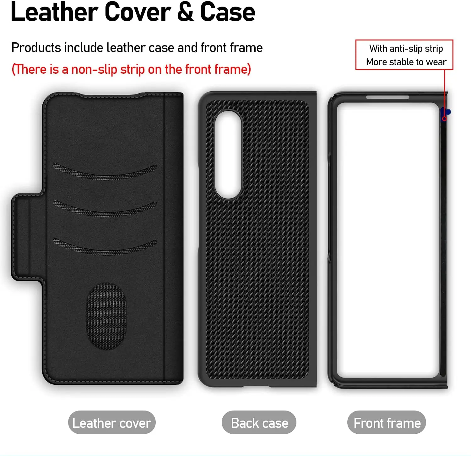 Funda de cuero de fibra de carbono para Samsung Galaxy Z Fold 3, 5G, 2021, BILLETERA, todo incluido, con tapa magn&eacute;tica para tarjetas, para Galaxy Z Fold 3-1