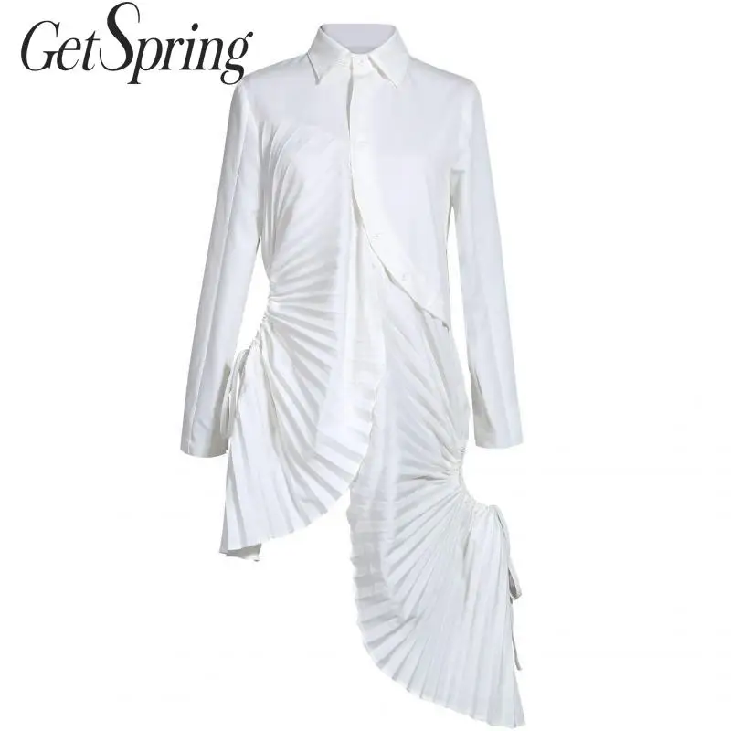 Getвесеннее женское платье из кусков белые платья рубашки с длинным рукавом