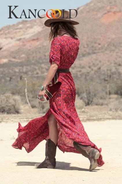 KANCOOLD 2019 Women's V-neck long skirt slim fashion comfortable bohemian dress floral seaside beach | Женская одежда