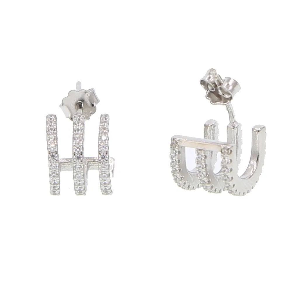 925 sterling silver minimalist stackable micro pave cz earring stud half circle charm beads dainty jewelry | Украшения и