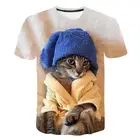Футболка МужскаяЖенская, крутая, с 3D-принтом двух кошек, лето 2021 г., футболки с коротким рукавом, 110-6XL