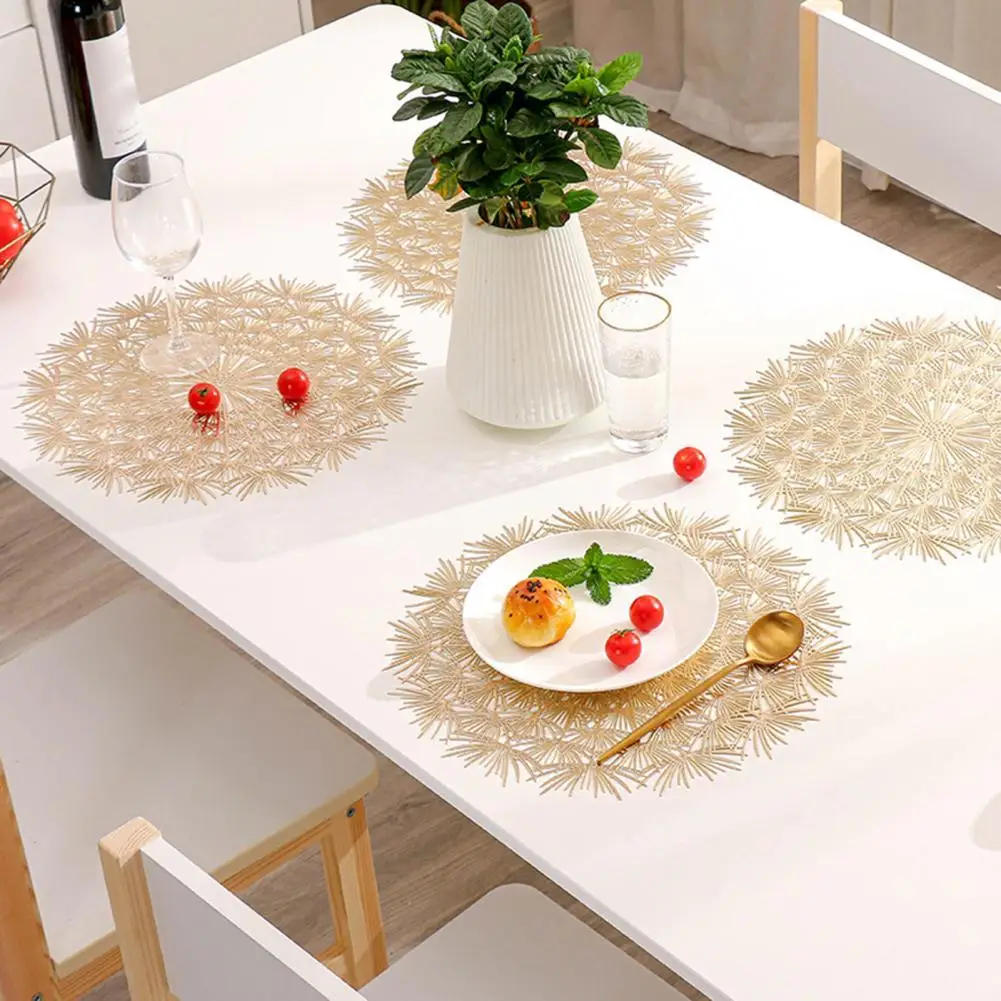 

40%HOTHollow Table Pad Heat Insulation PVC Round Dandelion Dining Mat Placemat for Kitchen