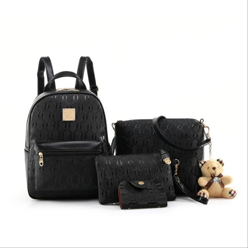 

Fashion Composite Bag Pu Leather Backpack Women Cute Bear Set Shoulder Bags School Backpacks For Teenage Girls Cardbags