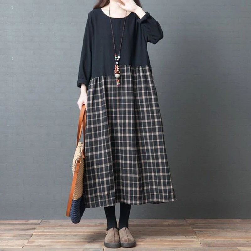 Художественная винтажная осенняя одежда новинка лоскутное клетчатое платье из